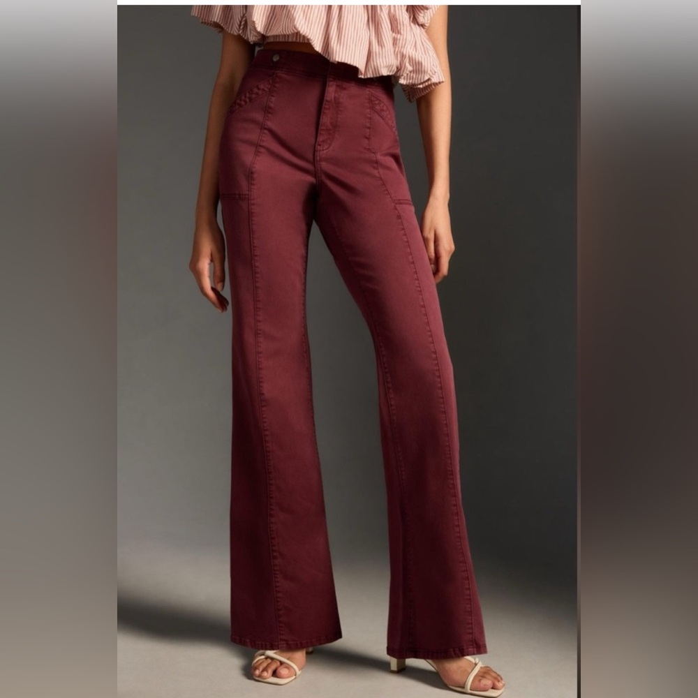 PILCRO ANTHROPOLOGIE Utility Demilune Boot‎ Flared Pants Plum 25